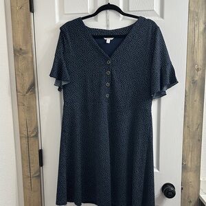 Navy Blue Button-Front short Dress